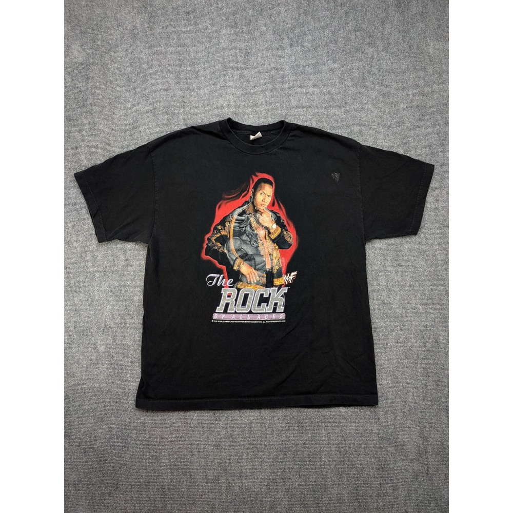 Vintage WWE The Rock Of All Ages‎ T-Shirt Wrestling Black Mens 2XL 2000 Y2K